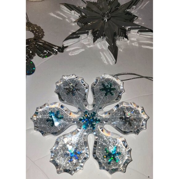 Set Of 12 Glittery Christmas Ornaments - Snowflakes Balls & Angel Decorations - Picture 9 of 16